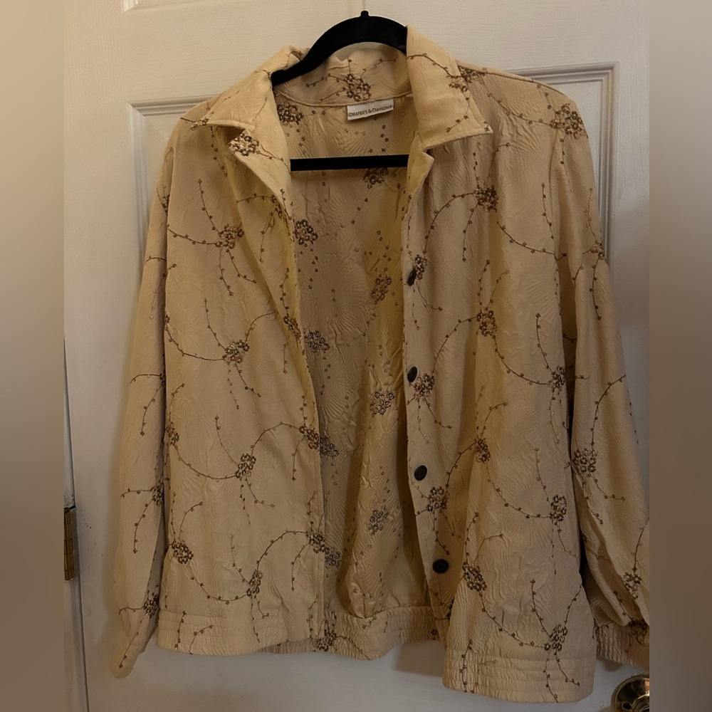 Embroidered Cream and brown floral button-up jacket #floraljacket